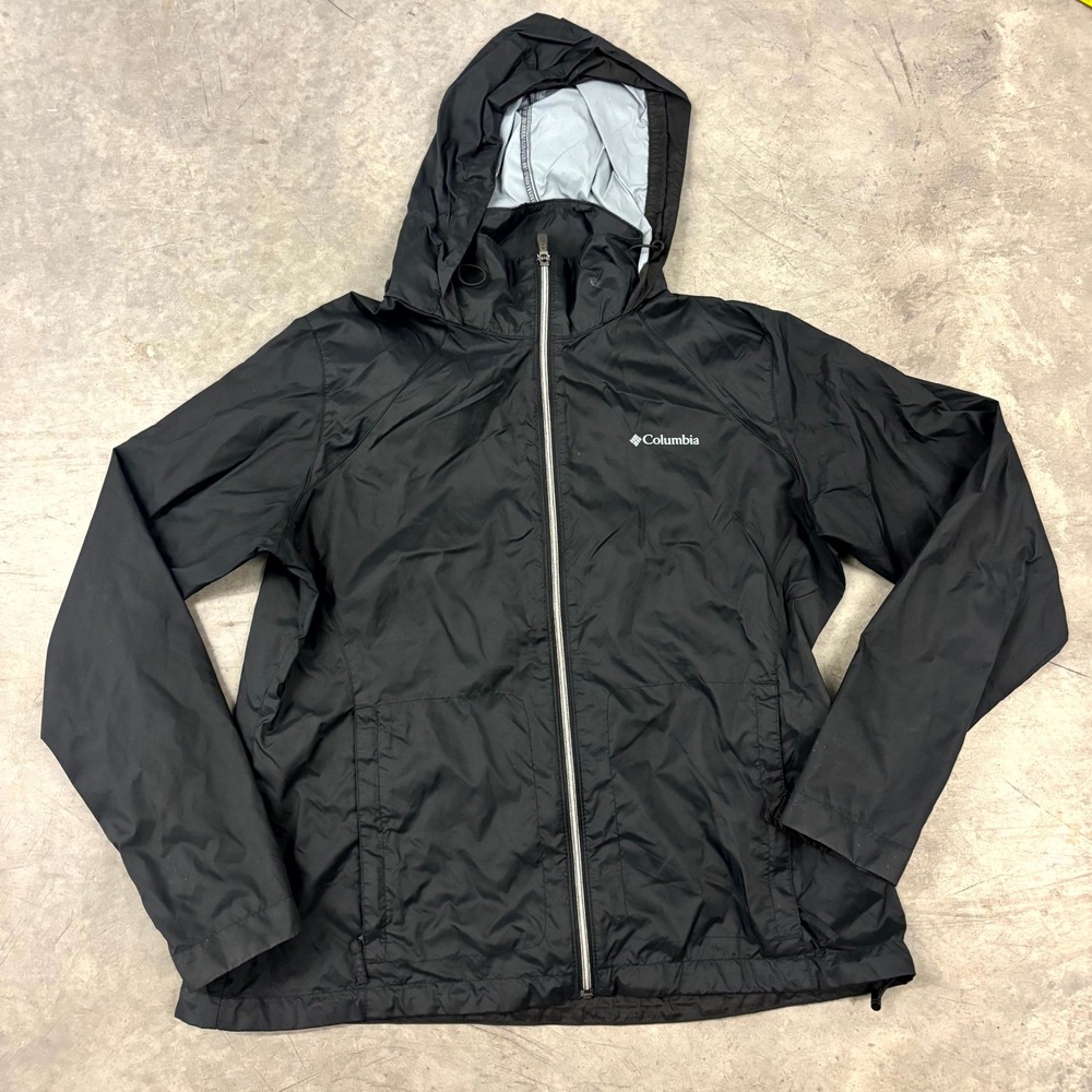 Columbia Switchback III Rain Jacket Women's XL Black Hooded Full Zip Windbreaker